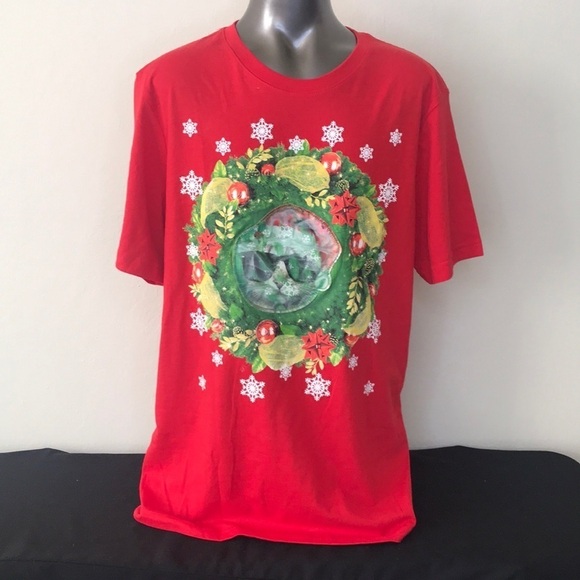 Handmade Ugly Christmas 3-D Holiday Cat Lover Red Short Sleeve Shirt Size Medium - Picture 3 of 6